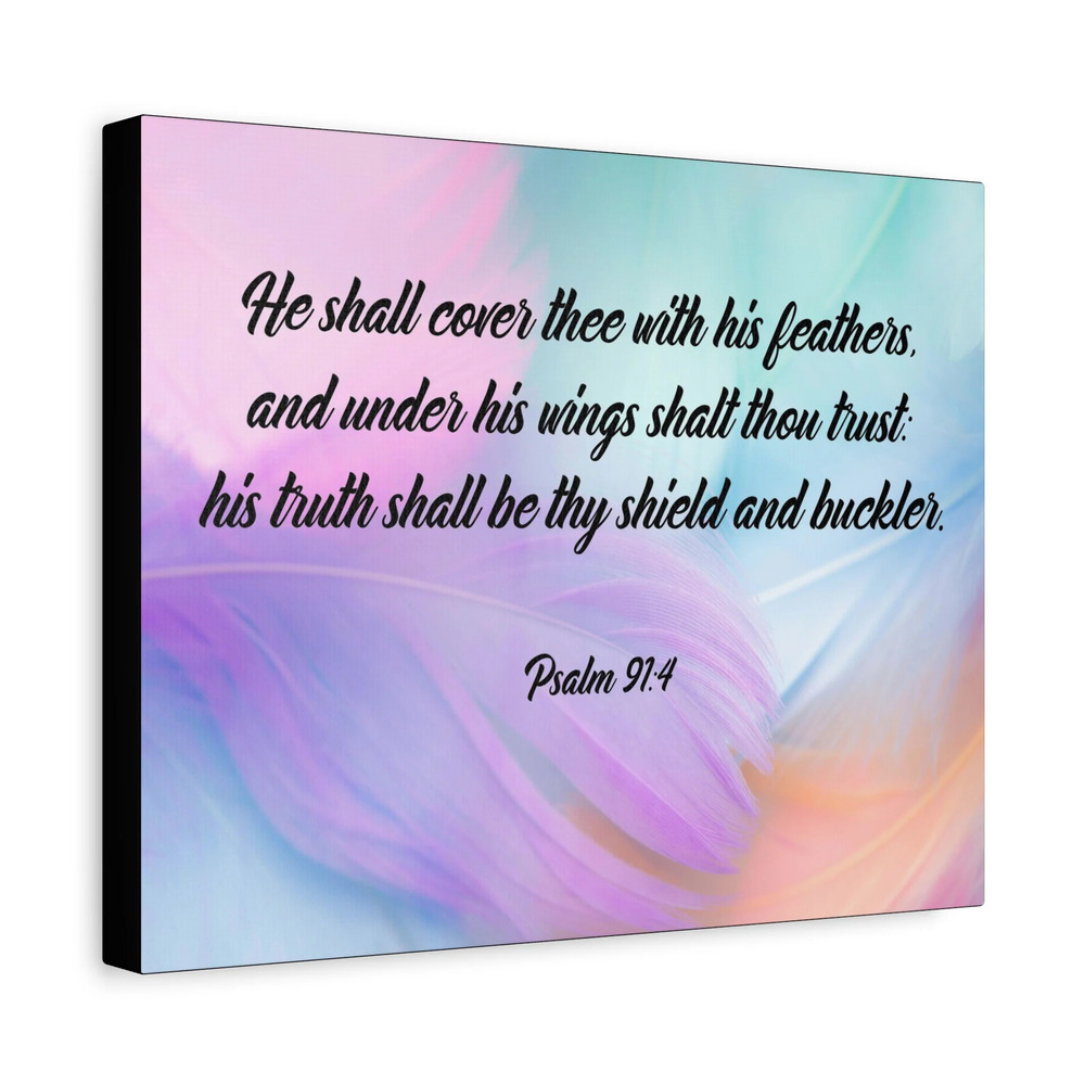 Scripture Canvas Under His Wings Psalm 91:4 Christian Wall Art Bible Verse